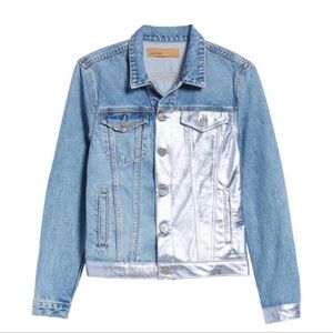 GRLFRND Bianca Denim Metallic Leather Jacket in Double Dealing EUC M